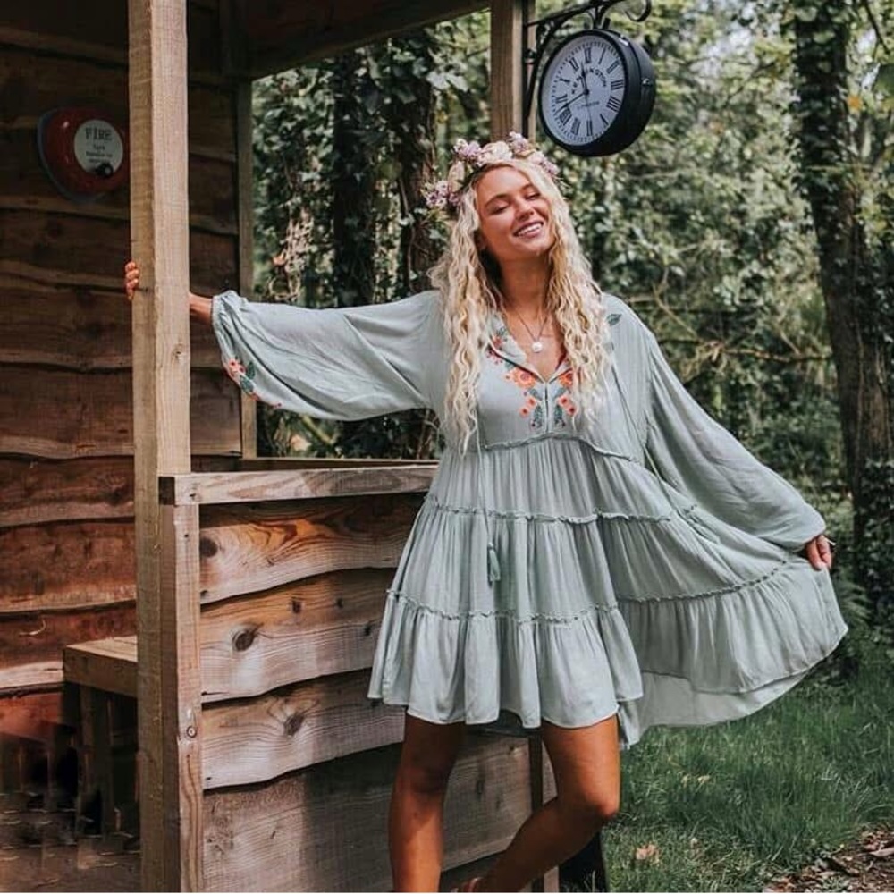Free people green spell on you mini dress